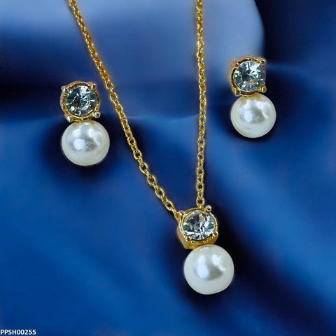 PPSH00255 SDQ  Round Pearl Drop Pedant Set - PPSH