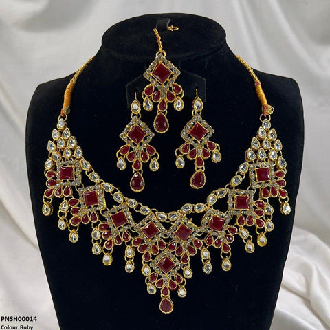 PNSH00014 FRN Square/Tear Drop Necklace Set - PNSH