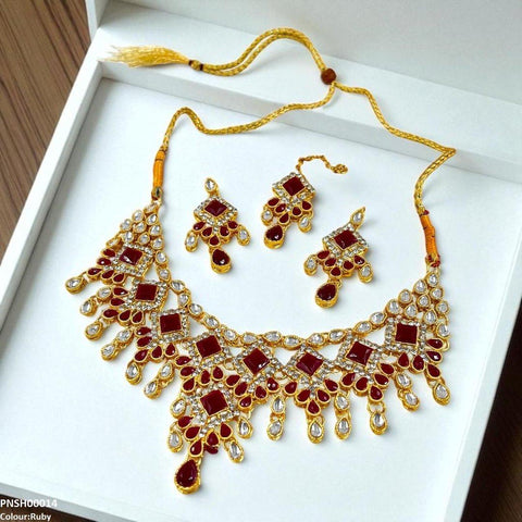PNSH00014 FRN Square/Tear Drop Necklace Set - PNSH