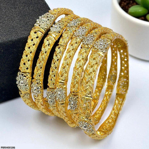 PBRH00186 SDQ Filigree Flower Bangles 6 Pcs Set - PBRH
