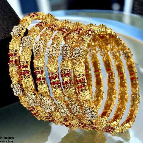 PBRH00191 SDQ Flower Bangles 6 Pcs Set - PBRH