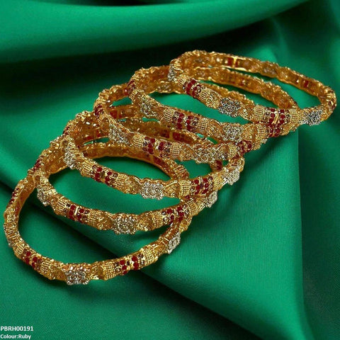 PBRH00191 SDQ Flower Bangles 6 Pcs Set - PBRH