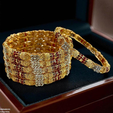 PBRH00191 SDQ Flower Bangles 6 Pcs Set - PBRH