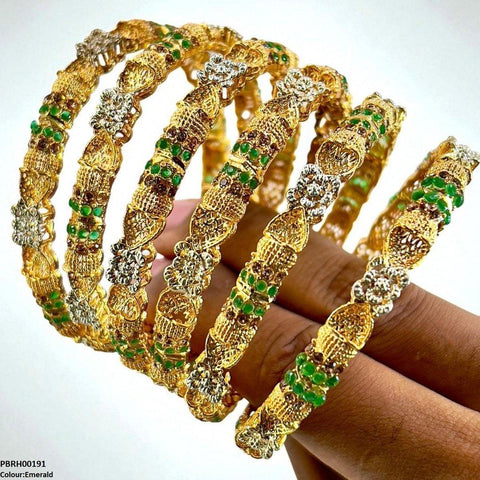 PBRH00191 SDQ Flower Bangles 6 Pcs Set - PBRH