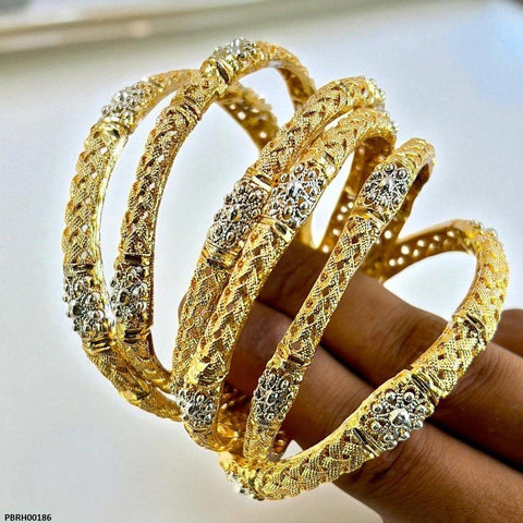 PBRH00186 SDQ Filigree Flower Bangles 6 Pcs Set - PBRH