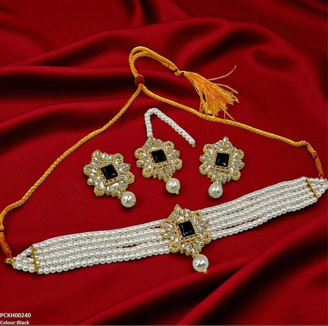 PCKH00240 MZM Square/Tear Pearl Drop Choker Set - PCKH