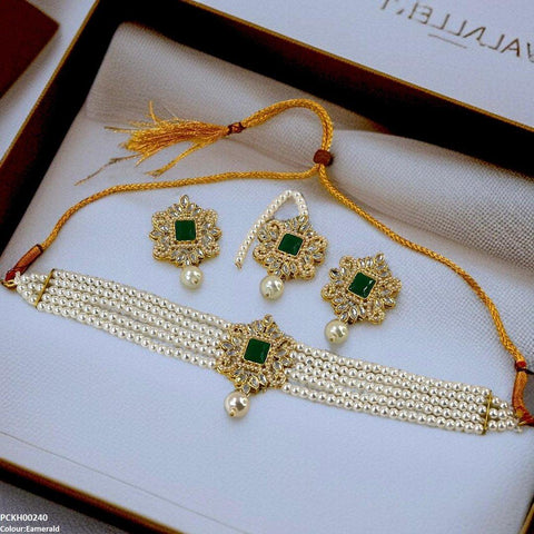 PCKH00240 MZM Square/Tear Pearl Drop Choker Set - PCKH