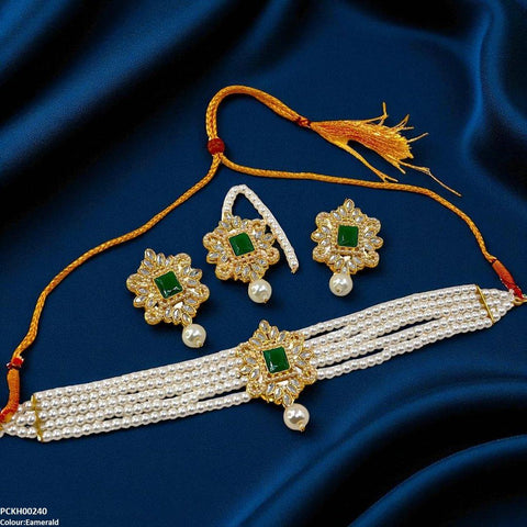 PCKH00240 MZM Square/Tear Pearl Drop Choker Set - PCKH