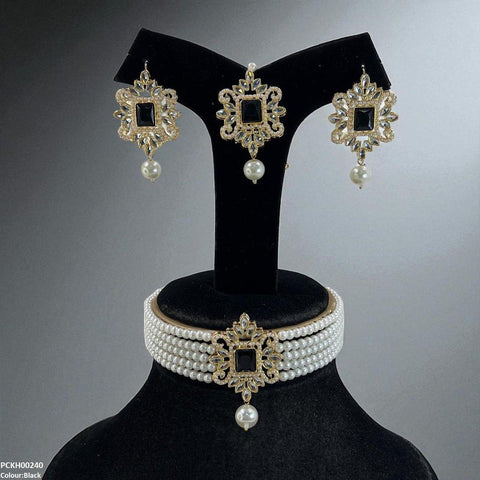 PCKH00240 MZM Square/Tear Pearl Drop Choker Set - PCKH
