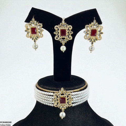 PCKH00240 MZM Square/Tear Pearl Drop Choker Set - PCKH