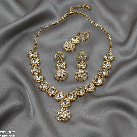 PNSH00025 FRN Round Flower Drop  Necklace Set - PNSH