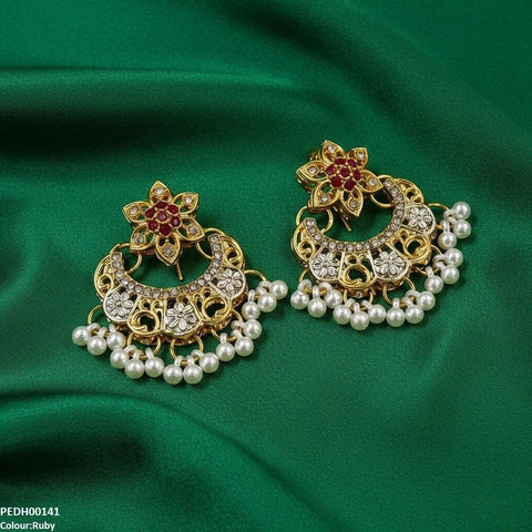 PEDH00141 FRN  Moon Star Pearl Drop  Earrings - PEDH