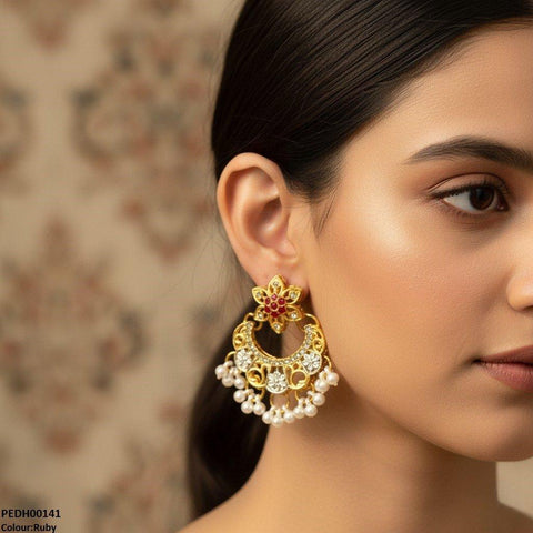 PEDH00141 FRN  Moon Star Pearl Drop  Earrings - PEDH