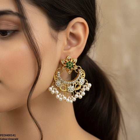 PEDH00141 FRN  Moon Star Pearl Drop  Earrings - PEDH