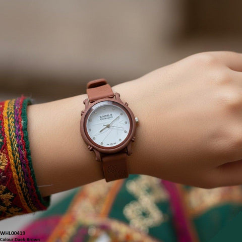 WHL00419  IWA Round Leaf Dial Rubber Strap Women's Watch - WHL