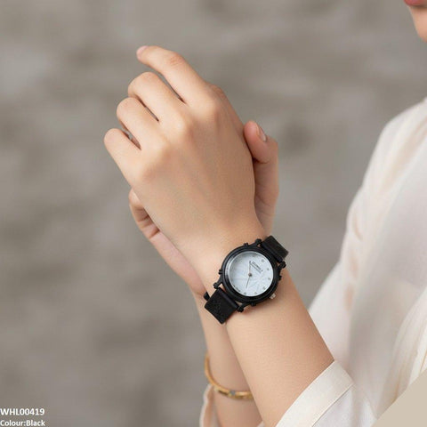 WHL00419  IWA Round Leaf Dial Rubber Strap Women's Watch - WHL