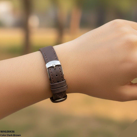 WHL00436 BWS Round Black Bezel Leather Strap Women's Watch - WHL