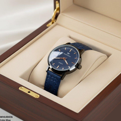 WHL00436 BWS Round Black Bezel Leather Strap Women's Watch - WHL