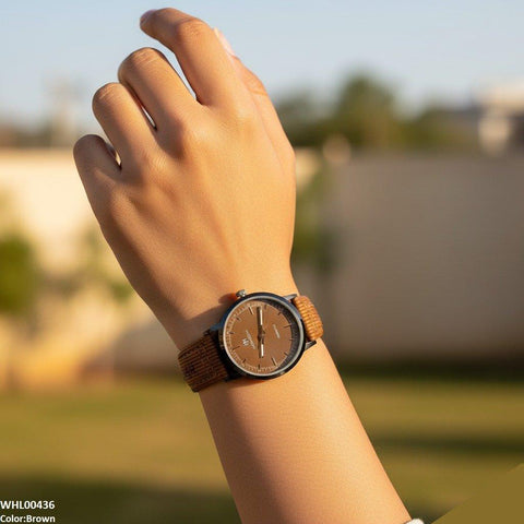 WHL00436 BWS Round Black Bezel Leather Strap Women's Watch - WHL