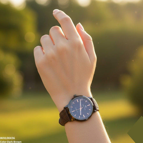 WHL00436 BWS Round Black Bezel Leather Strap Women's Watch - WHL