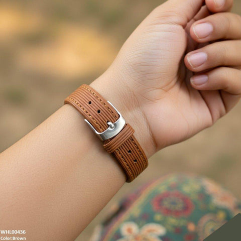 WHL00436 BWS Round Black Bezel Leather Strap Women's Watch - WHL