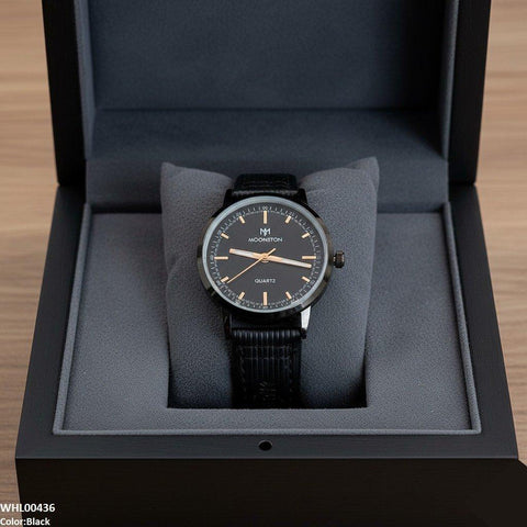 WHL00436 BWS Round Black Bezel Leather Strap Women's Watch - WHL