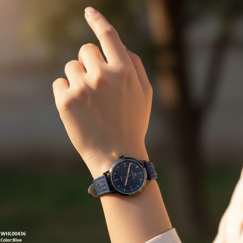 WHL00436 BWS Round Black Bezel Leather Strap Women's Watch - WHL