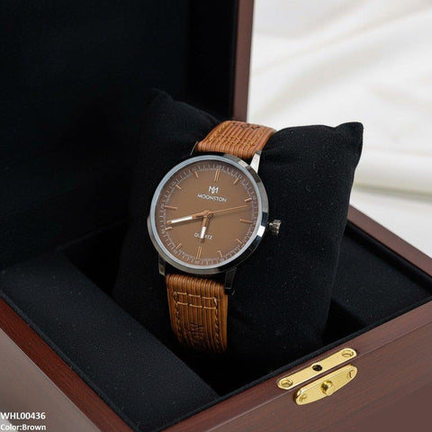 WHL00436 BWS Round Black Bezel Leather Strap Women's Watch - WHL