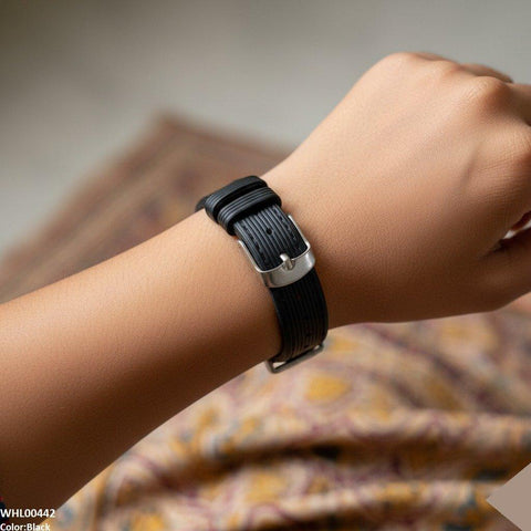 WHL00442 BWS Round Grey Bezel Leather Strap Women's Watch - WHL