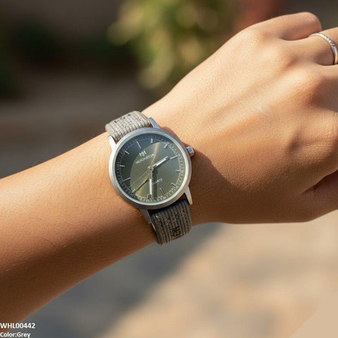 WHL00442 BWS Round Grey Bezel Leather Strap Women's Watch - WHL