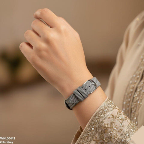 WHL00442 BWS Round Grey Bezel Leather Strap Women's Watch - WHL