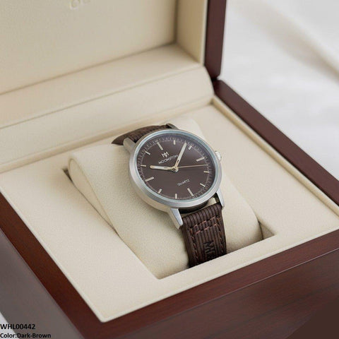 WHL00442 BWS Round Grey Bezel Leather Strap Women's Watch - WHL