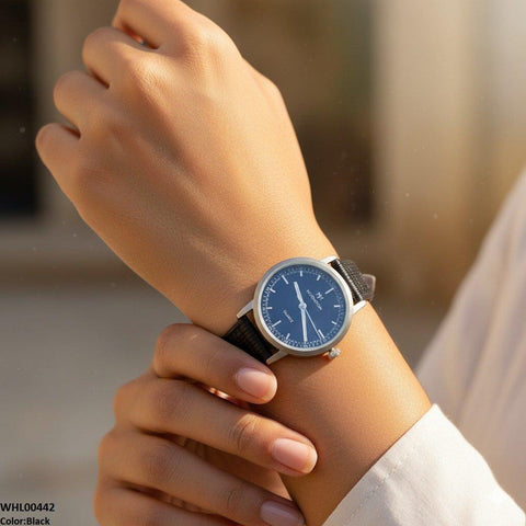 WHL00442 BWS Round Grey Bezel Leather Strap Women's Watch - WHL