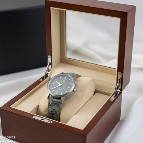 WHL00442 BWS Round Grey Bezel Leather Strap Women's Watch - WHL