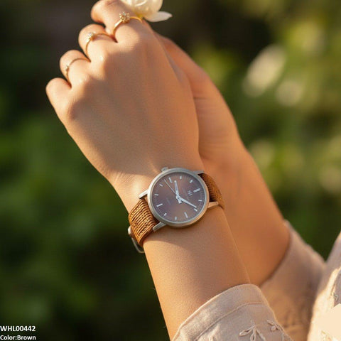 WHL00442 BWS Round Grey Bezel Leather Strap Women's Watch - WHL