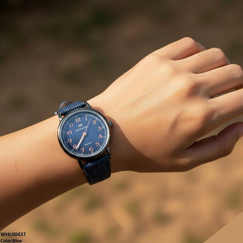 WHL00437 BWS Round Black Bezel Numbering Dial Leather Strap Women's Watch - WHL