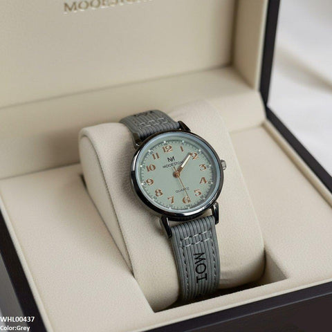 WHL00437 BWS Round Black Bezel Numbering Dial Leather Strap Women's Watch - WHL