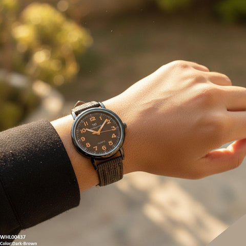 WHL00437 BWS Round Black Bezel Numbering Dial Leather Strap Women's Watch - WHL