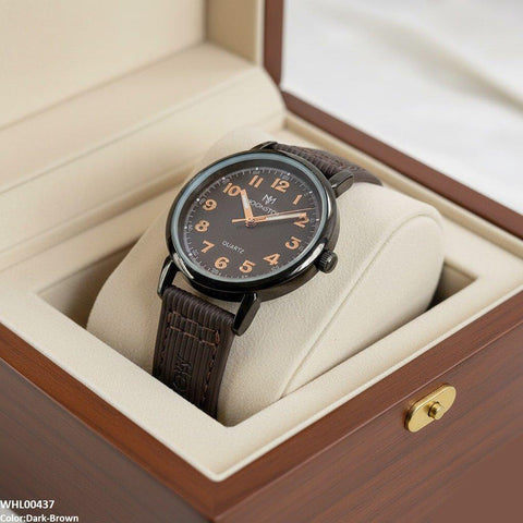 WHL00437 BWS Round Black Bezel Numbering Dial Leather Strap Women's Watch - WHL