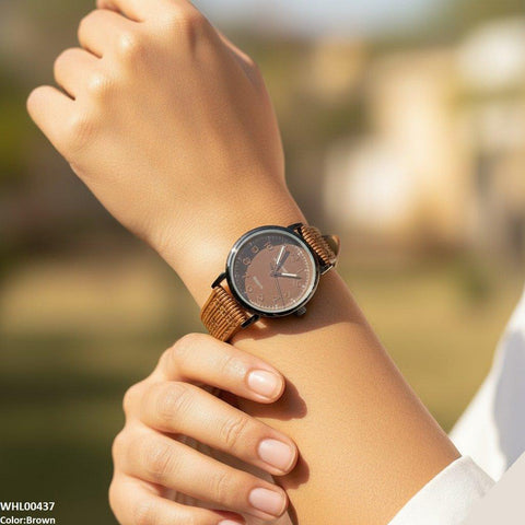 WHL00437 BWS Round Black Bezel Numbering Dial Leather Strap Women's Watch - WHL