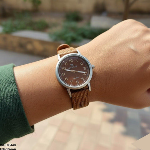 WHL00440 BWS Round Grey Bezel Leather Strap Women's Watch - WHL