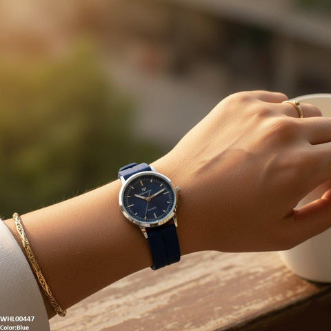 WHL00447 BWS Silver Bezel Magnetic Rubber Strap Women's Watch - WHL