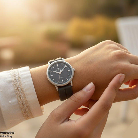 WHL00443 BWS Round Grey Bezel Magnetic Rubber Strap Women's Watch - WHL