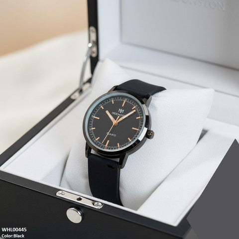 WHL00445 BWS Round Black Bezel Magnetic Rubber Strap Women's Watch - WHL