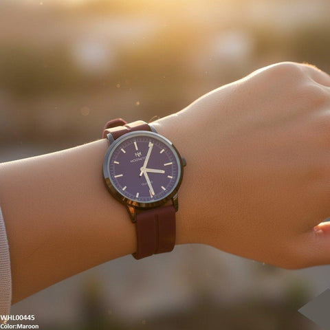 WHL00445 BWS Round Black Bezel Magnetic Rubber Strap Women's Watch - WHL