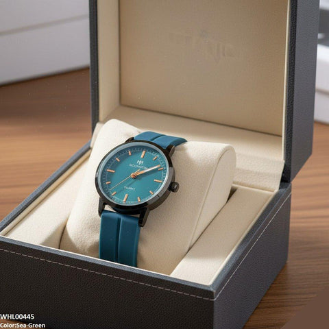 WHL00445 BWS Round Black Bezel Magnetic Rubber Strap Women's Watch - WHL