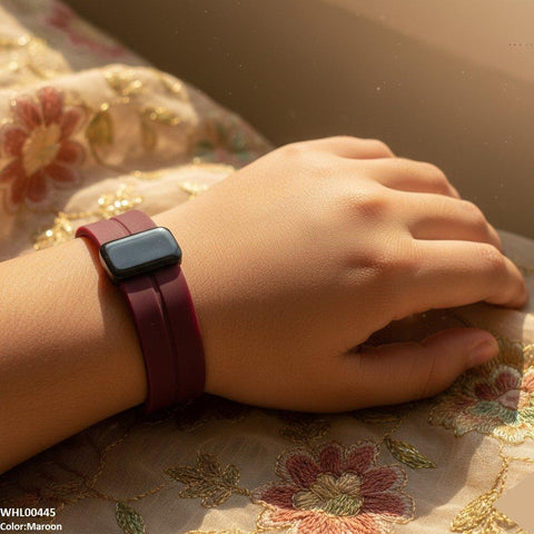 WHL00445 BWS Round Black Bezel Magnetic Rubber Strap Women's Watch - WHL