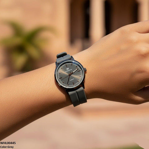 WHL00445 BWS Round Black Bezel Magnetic Rubber Strap Women's Watch - WHL