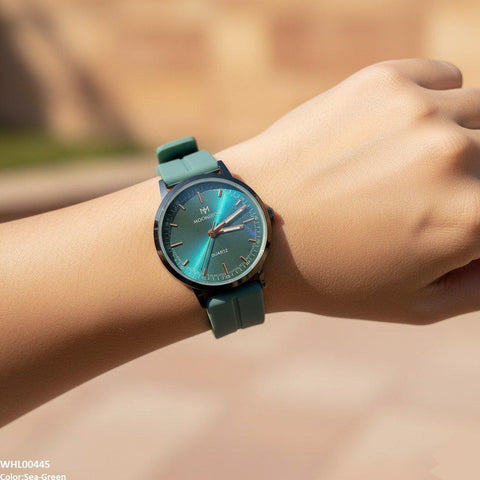 WHL00445 BWS Round Black Bezel Magnetic Rubber Strap Women's Watch - WHL