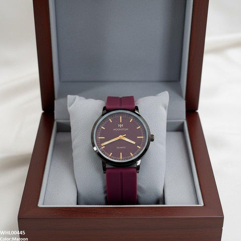 WHL00445 BWS Round Black Bezel Magnetic Rubber Strap Women's Watch - WHL